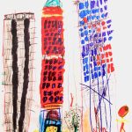 A whimsical, multimedia drawing of New York City.