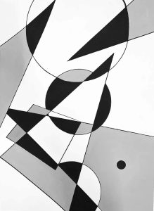 An acrylic painting of geometrical shapes.