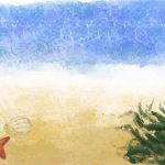 A digital painting of a sandy beach.