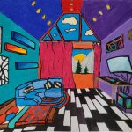 A brightly coloured felt drawing of the artist’s dream bedroom.